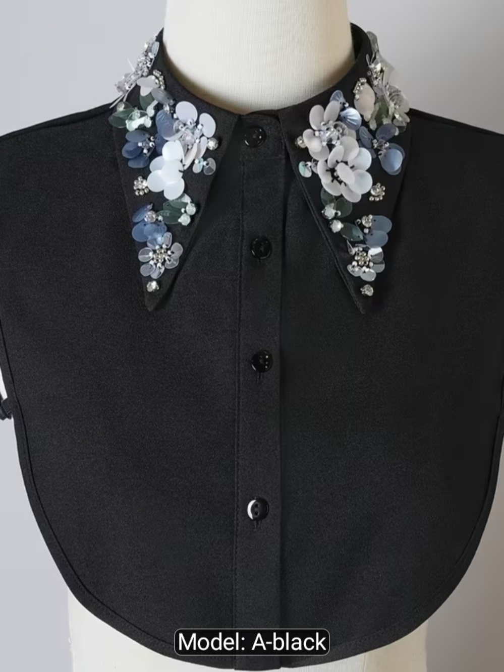 Detachable Black Decorative Collar with Floral Embellishments